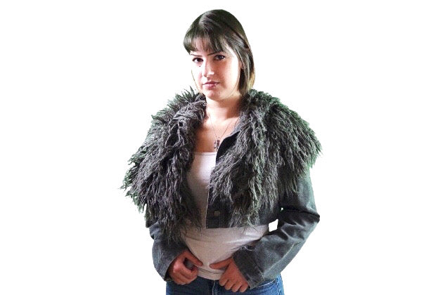 Y2K Faux Fur Cropped Corduory Gray Jacket