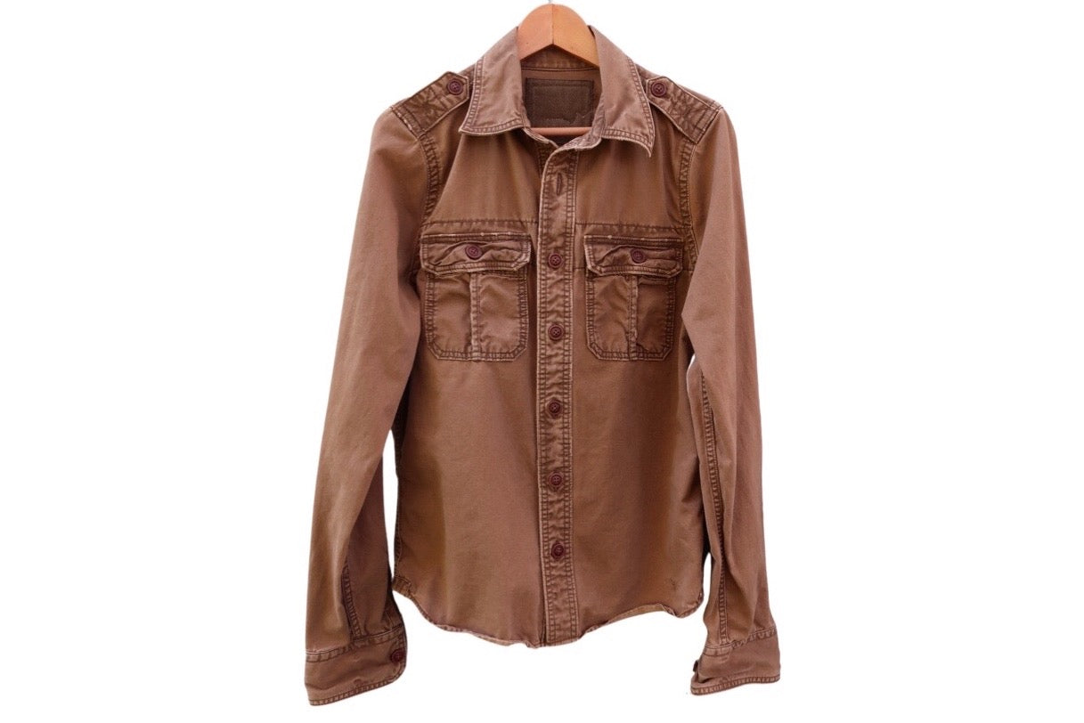 Med. Virgin of Guadalupe Appliqued Khaki Cargo Shirt Jacket