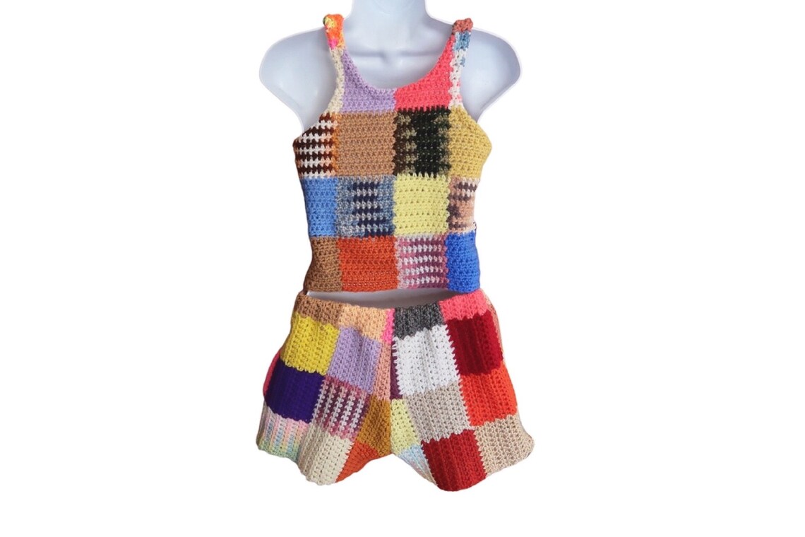 Med. Patchwork Crochet Tank Top & Shorts Set