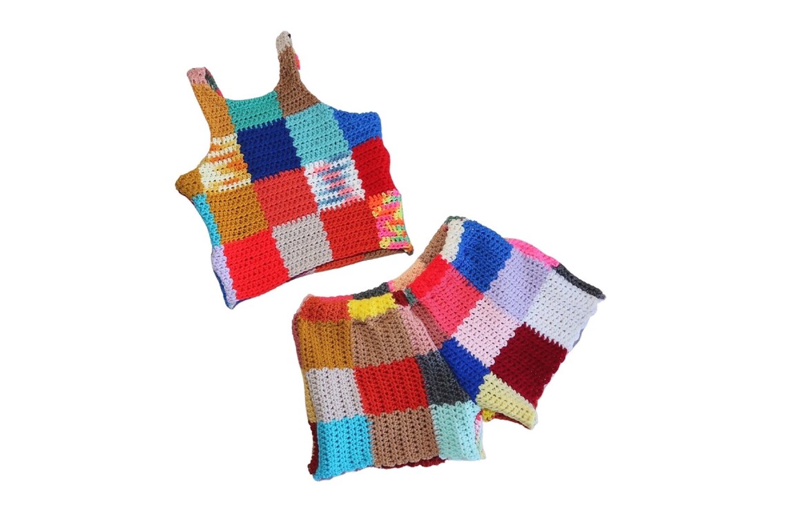 Med. Patchwork Crochet Tank Top & Shorts Set