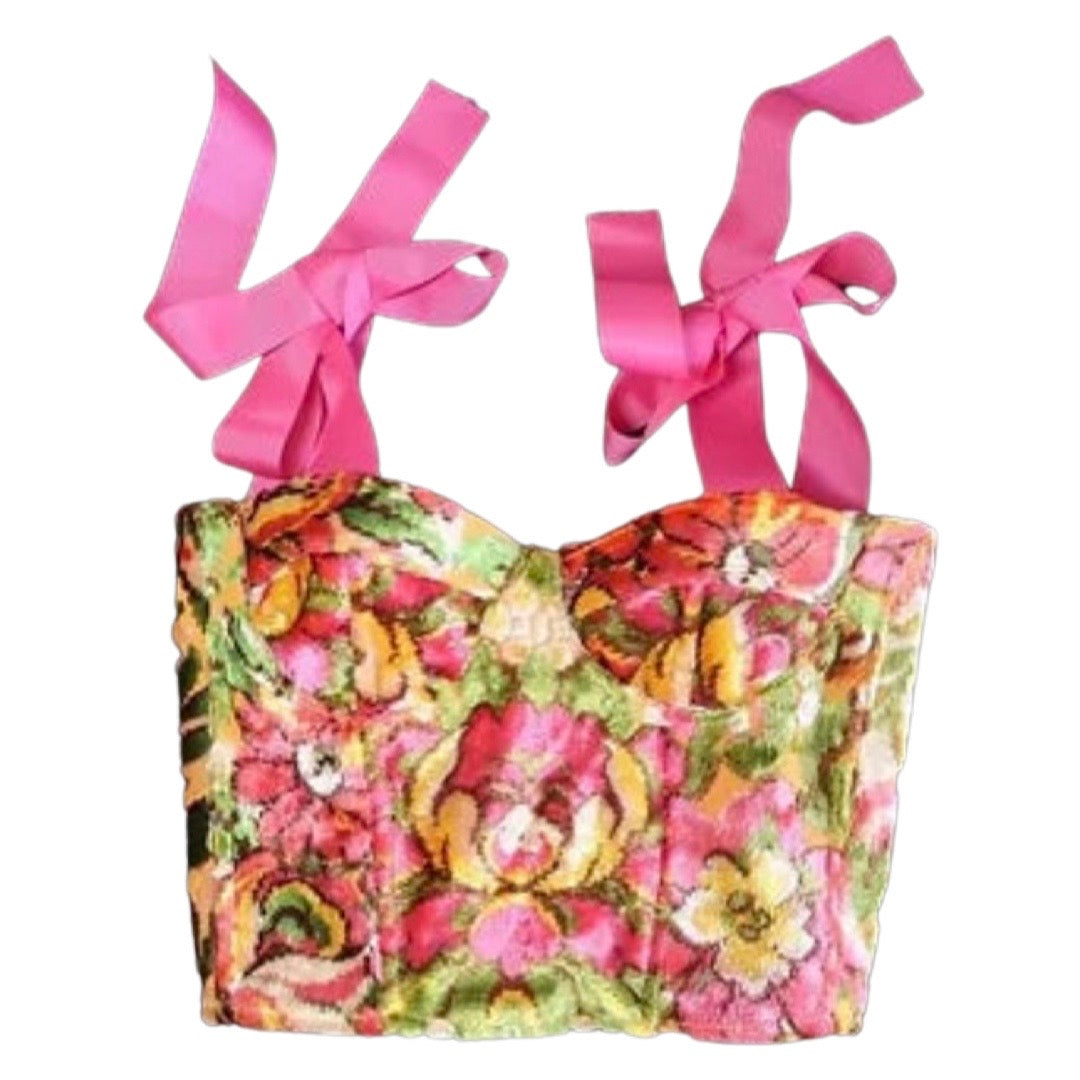M/L Floral Velvet Bustier Crop Top