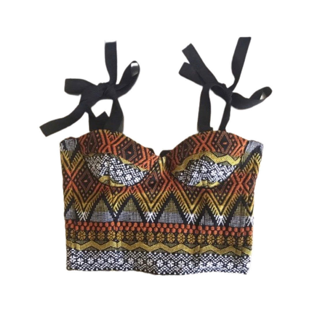 Med. Tribal Woven Bustier Crop Top