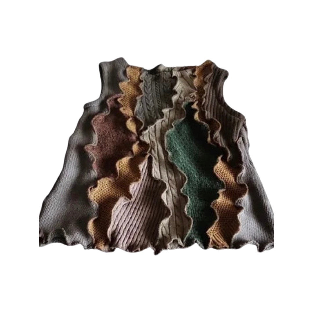 Unisex Reworked Woodland Green Sleeveless Sweater