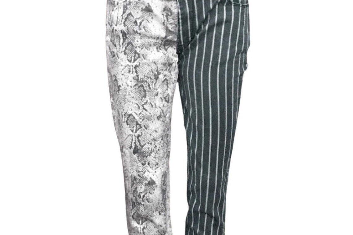 Spliced Snake & Striped Gray Skinny Pants, size XSmall