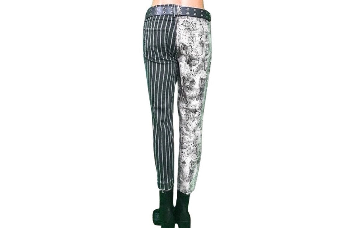 Spliced Snake & Striped Gray Skinny Pants, size XSmall