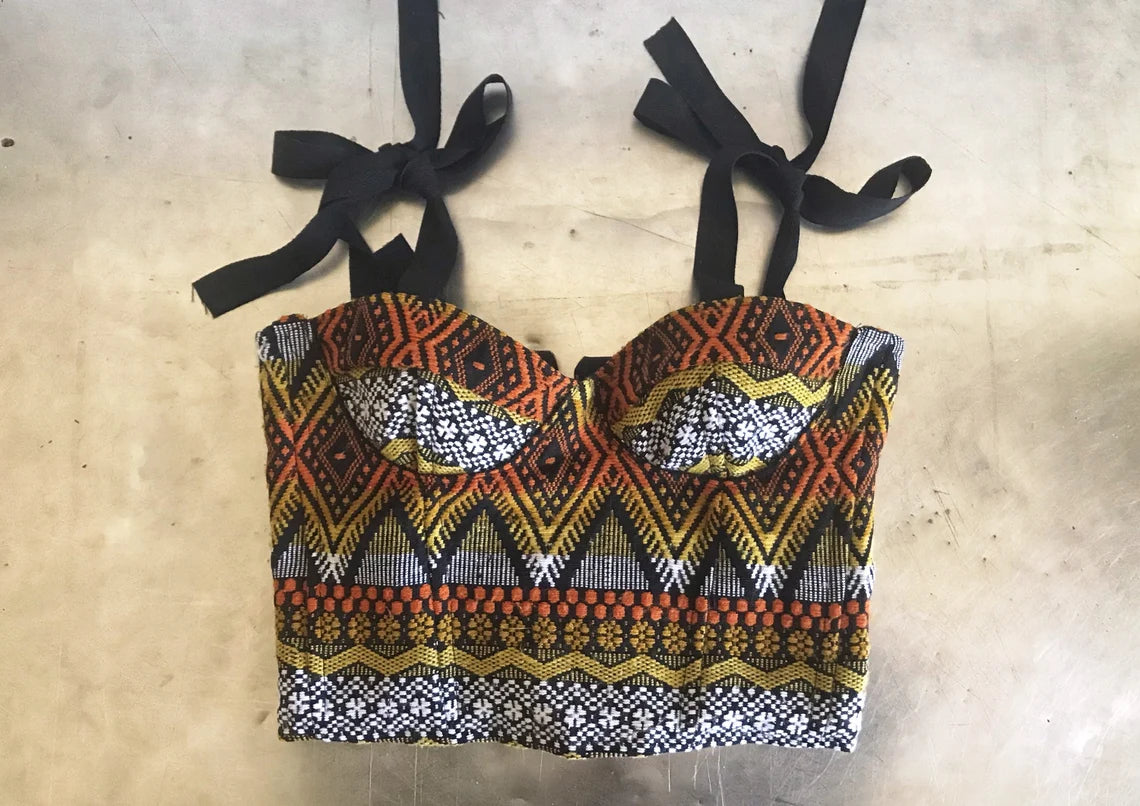 Med. Tribal Woven Bustier Crop Top