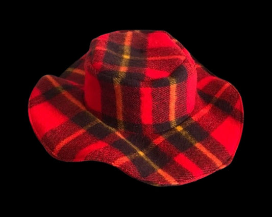 Red plaid wide brim floppy hat