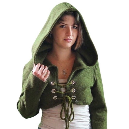 Fairycore Olive Green Wool Hooded Jacket