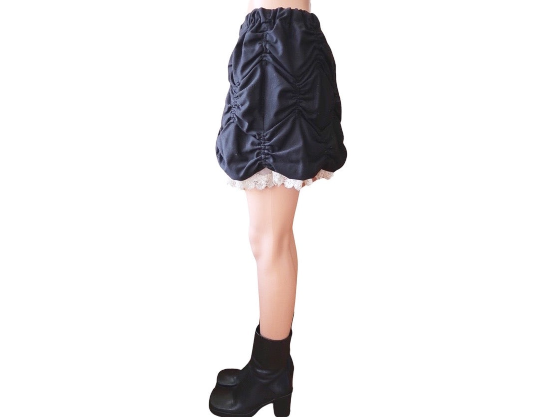 Ruched Black Skirt with Lace