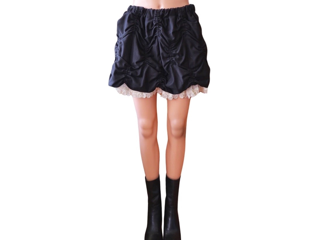 Ruched Black Skirt with Lace