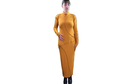 Mustard Ribbed Knit Bodycon Maxi Dress