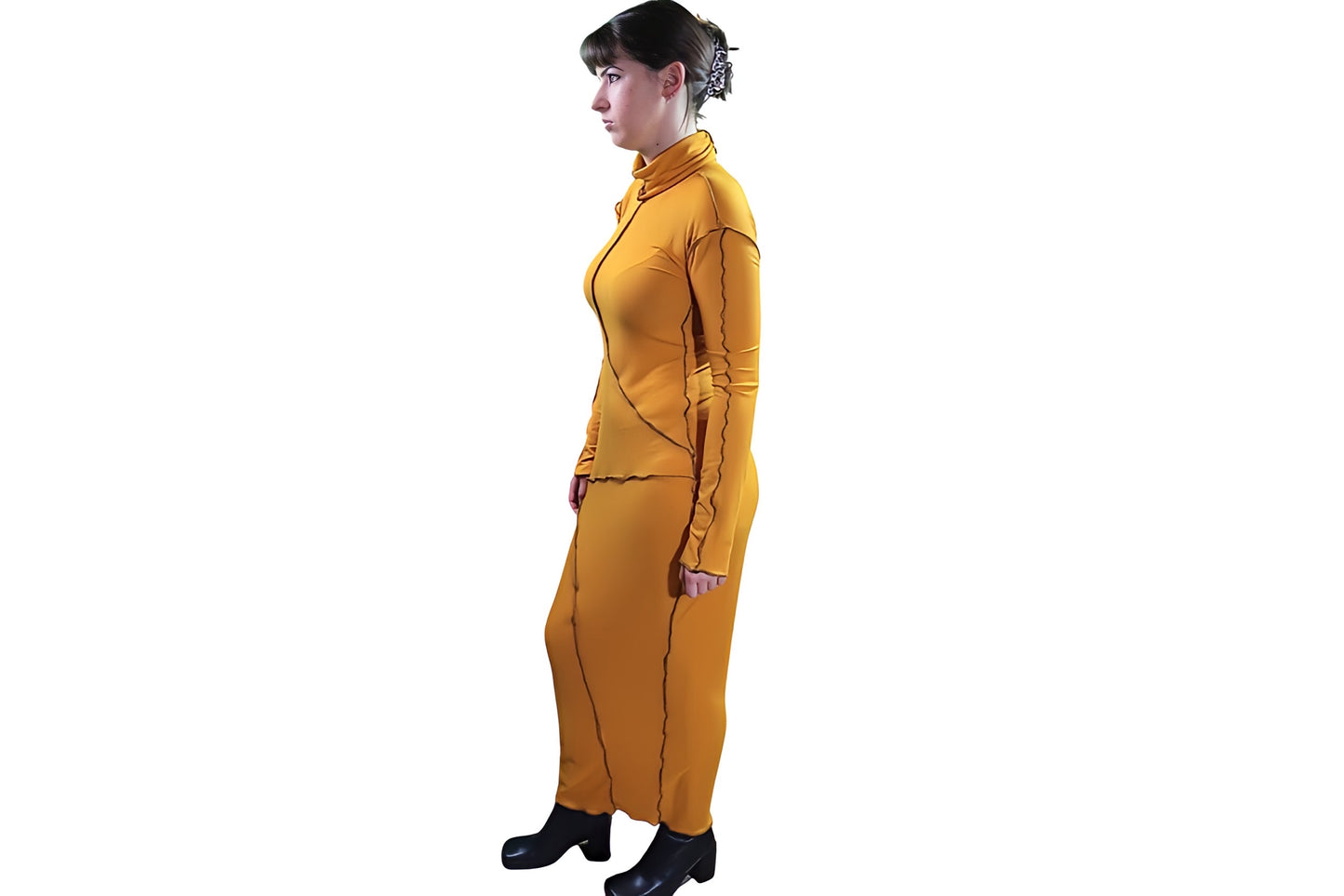Mustard Ribbed Knit Bodycon Maxi Dress