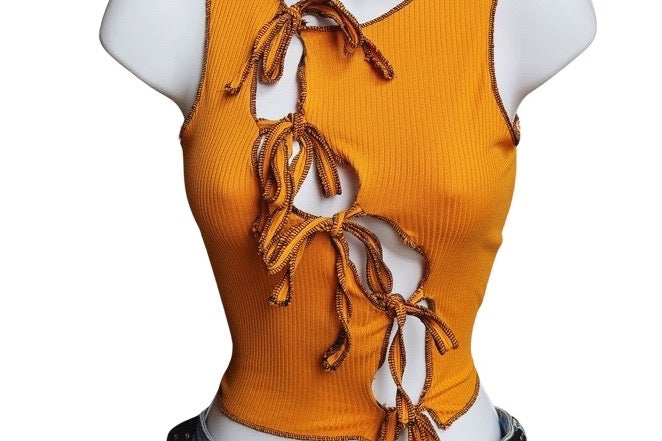 Mustard Ribbed Knit Tie Tank Top