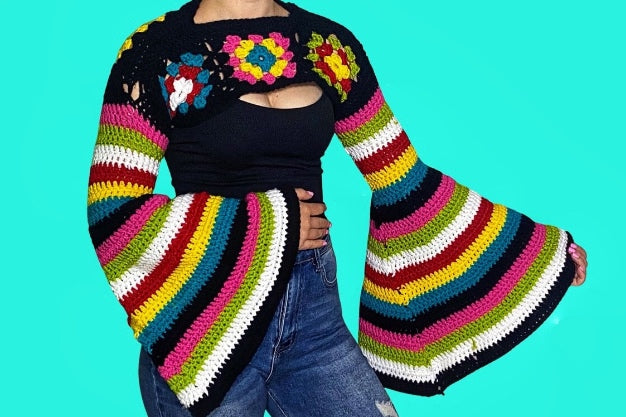 S/M Granny Square Crochet Cropped Sweater Shrug