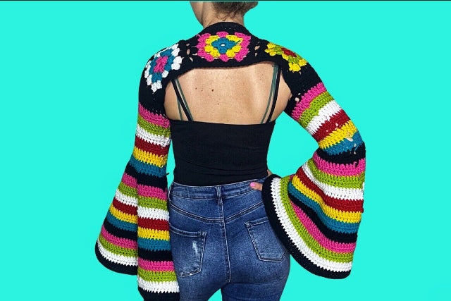 S/M Granny Square Crochet Cropped Sweater Shrug