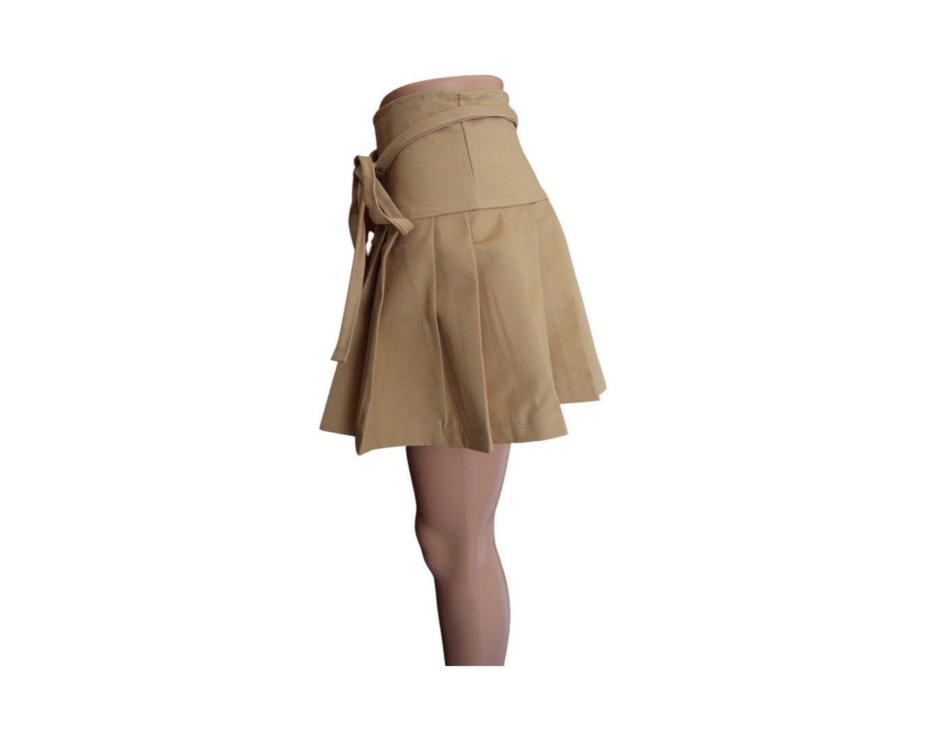 Med. Pleated Khaki Mini Skirt