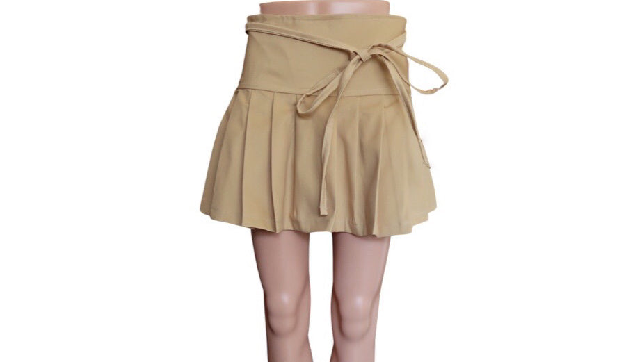 Med. Pleated Khaki Mini Skirt