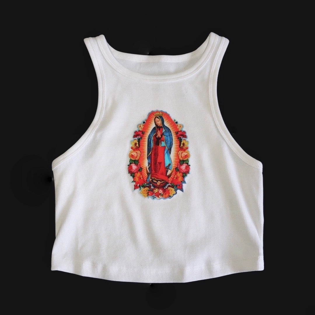 Virgin of Guadalupe Appliqued Cropped Tank Top
