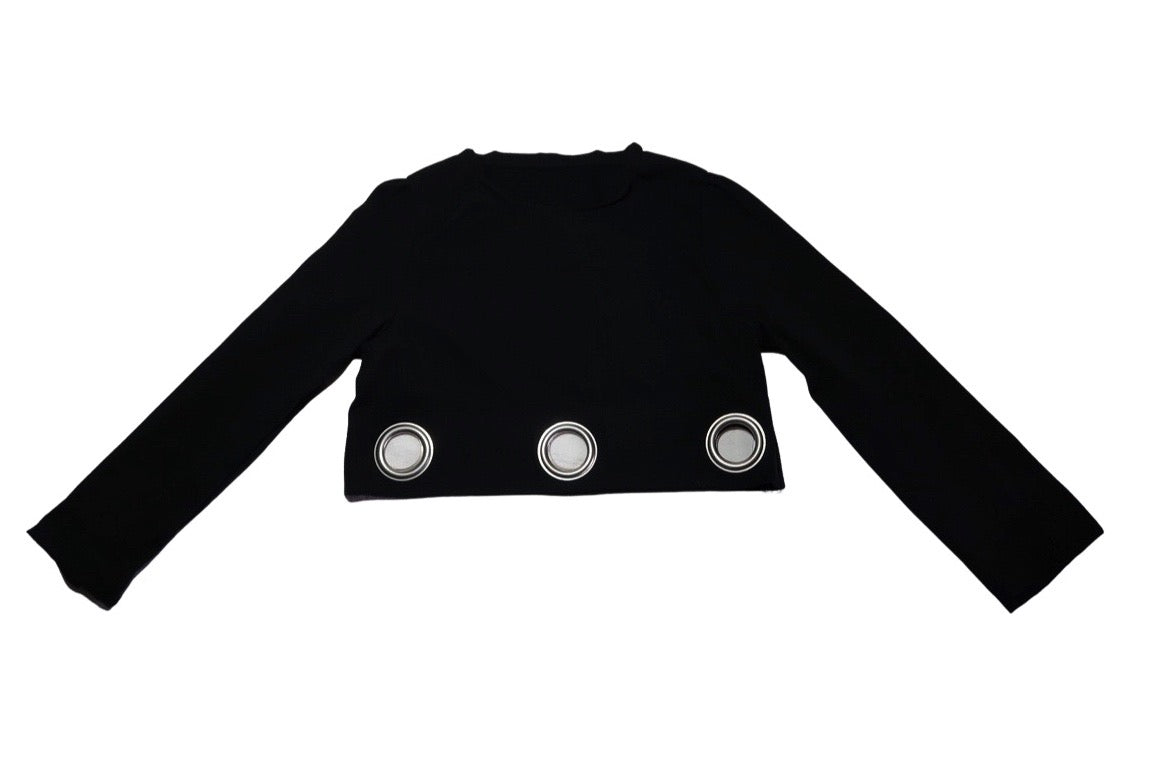 S/M Mod Black Long Sleeved Crop Top