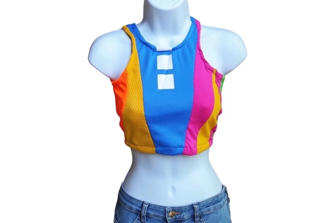 S/M Bright Abstract Cropped Tank Top