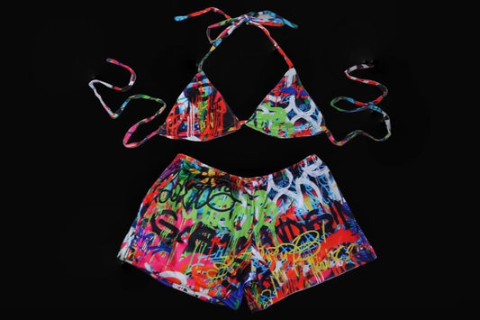 XL Graffiti Bikini Top and Shorts Set