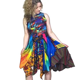 S/M Multi-Colored Sleeveless Fit and Flare Dress