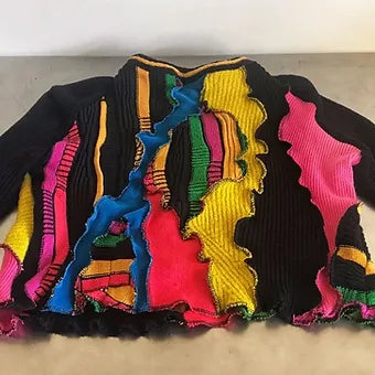 Lg. Neon Reworked Textured Black Multi Sweater