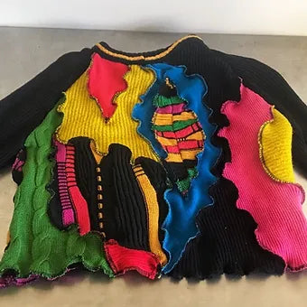 Lg. Neon Reworked Textured Black Multi Sweater