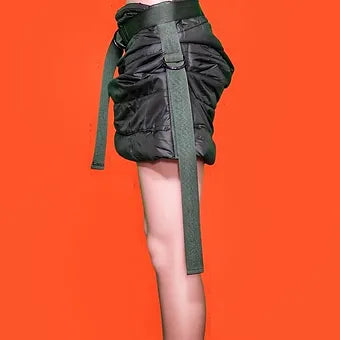 Med. Olive Green Puffer Scrunched Mini Skirt