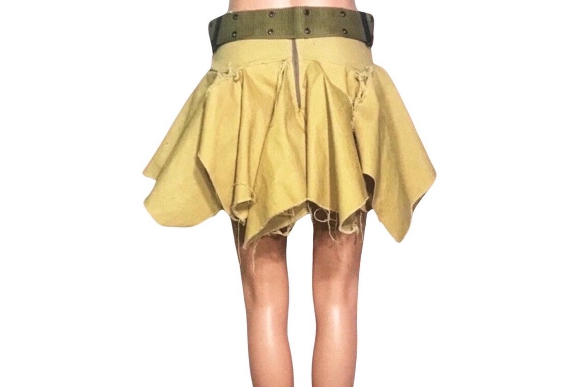 Raw and Tattered Khaki Mini Skirt