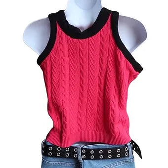 L/XL Pink & Black Love Cable Knit Tank Top