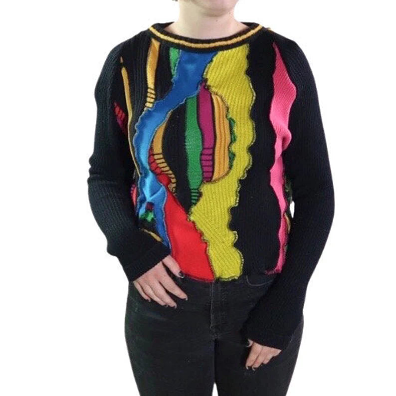 Lg. Neon Reworked Textured Black Multi Sweater