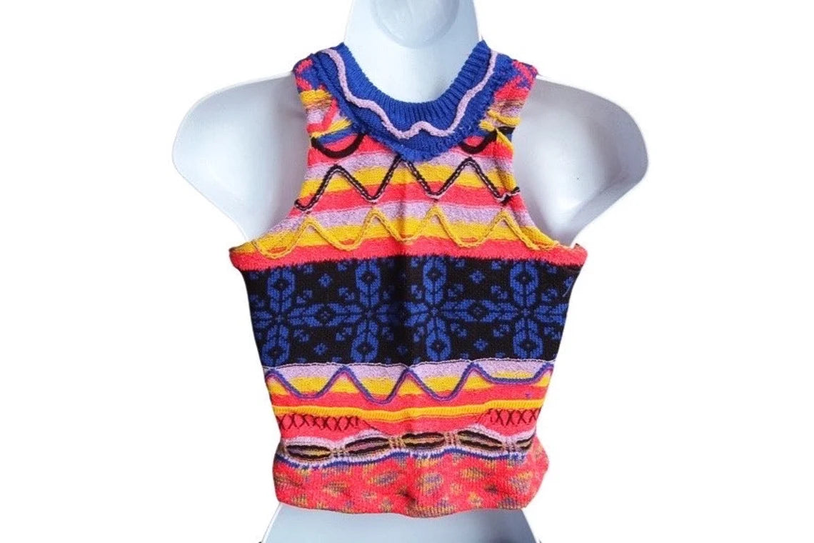Coogi Style Cropped Knit Tank Top