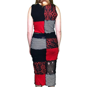 S/M Red and Black Patchwork Bodycon Midi Dress