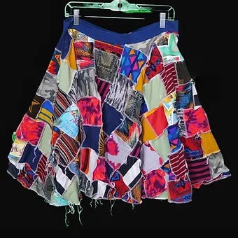 Lg. Reworked Vibrant Patchwork Circle Skirt