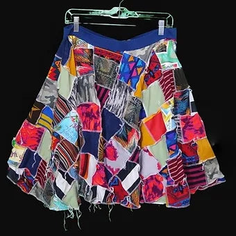 Lg. Reworked Vibrant Patchwork Circle Skirt