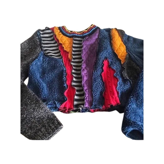 S/M Reworked Mixed Print Textured Cropped Sweater