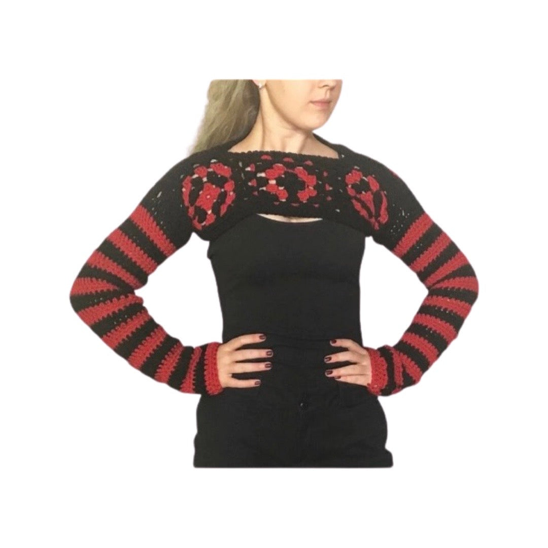 S/M Granny Square Crochet Striped Cropped Sweater Shrug