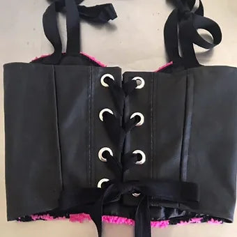 M/L Pink & Black Textured Knit Bustier Crop Top