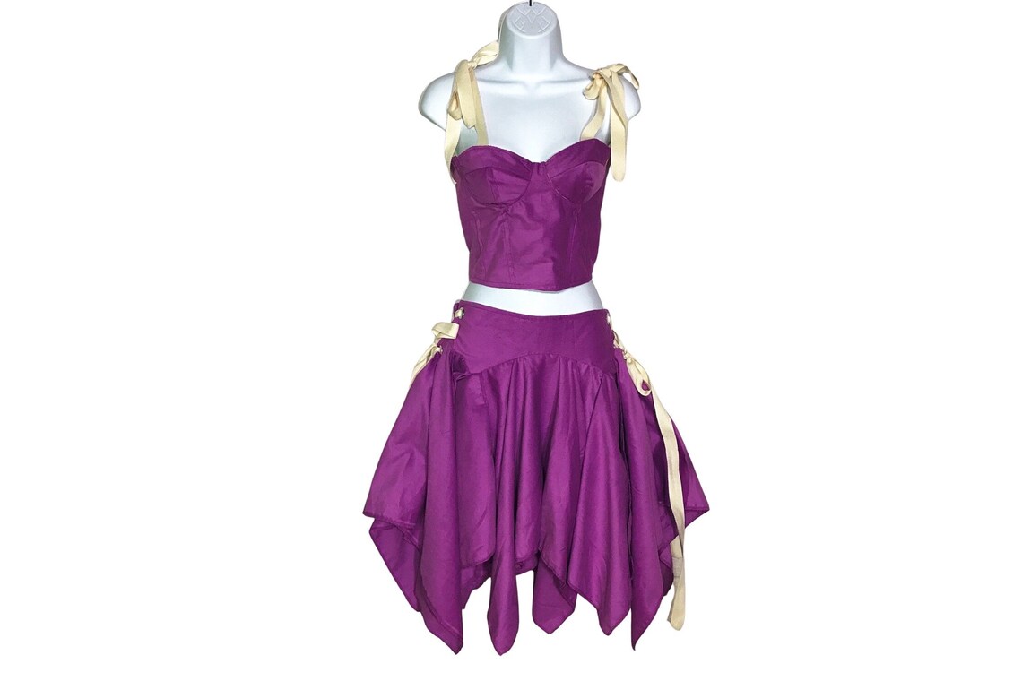 Fairycore Purple Corduroy Lace Up Skirt and Bustier