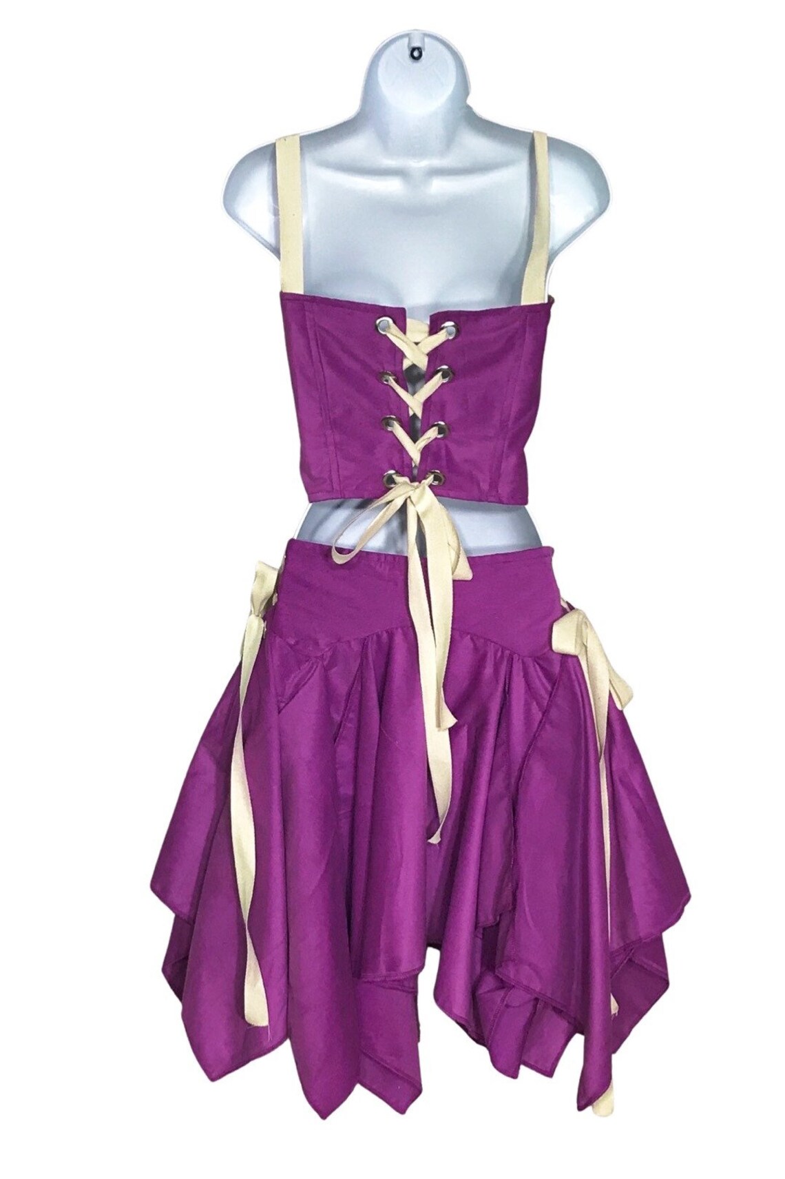 Fairycore Purple Corduroy Lace Up Skirt and Bustier