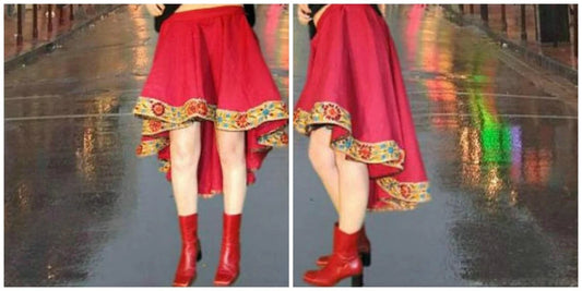 Red Linen Hi Low Skirt, size Large