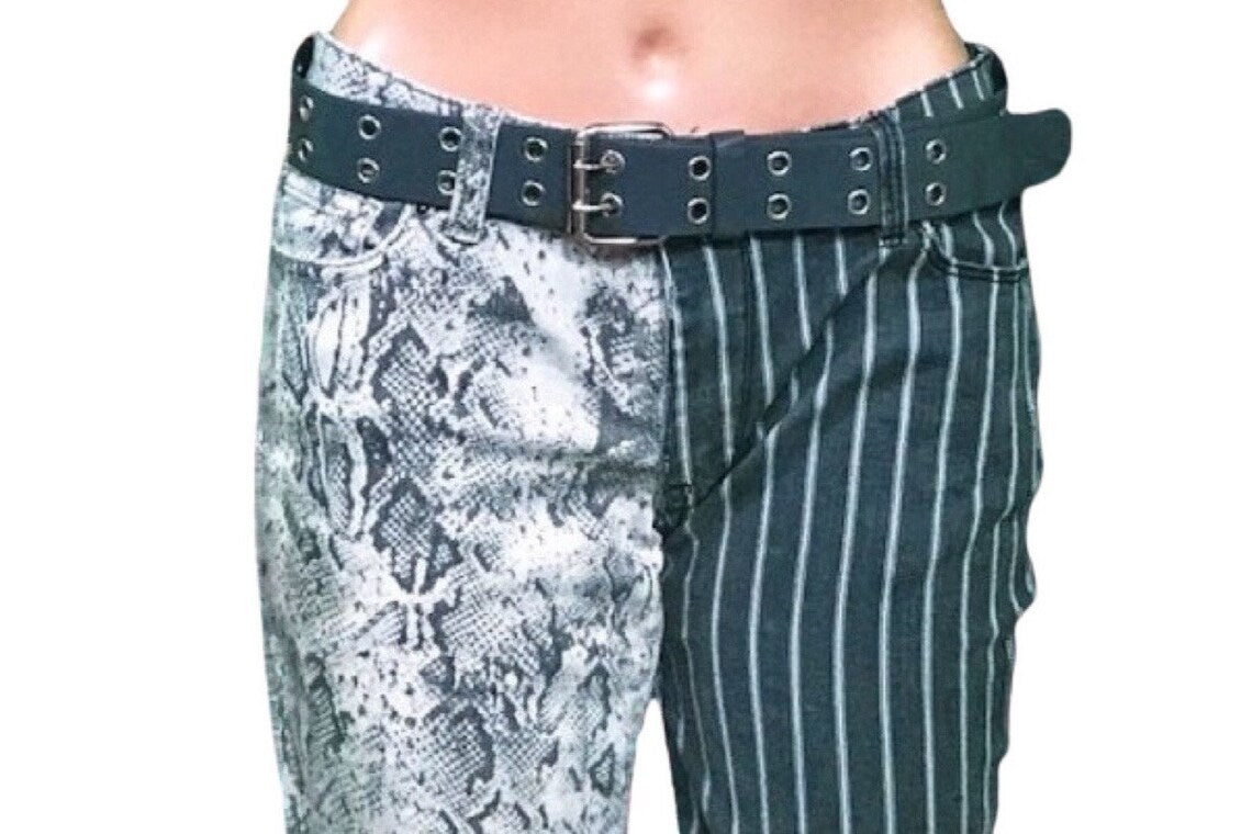Spliced Snake & Striped Gray Skinny Pants, size XSmall