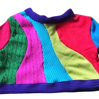 S/M Reworked Rainbow Wave Cropped Sweater