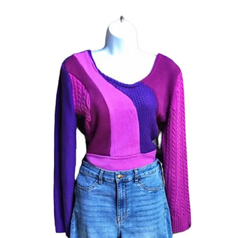 S/M Reworked Purple Wave Cropped Sweater