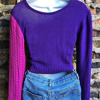 S/M Reworked Purple Wave Cropped Sweater