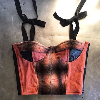 M/L Plaid Wool Bustier Crop Top